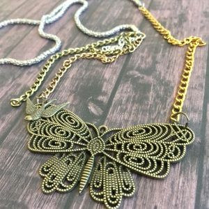 Repurposed upcycled mixed metal butterfly necklace